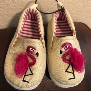 EUC Wonder Nation Gold Sparkly Sneakers w/Flamingo